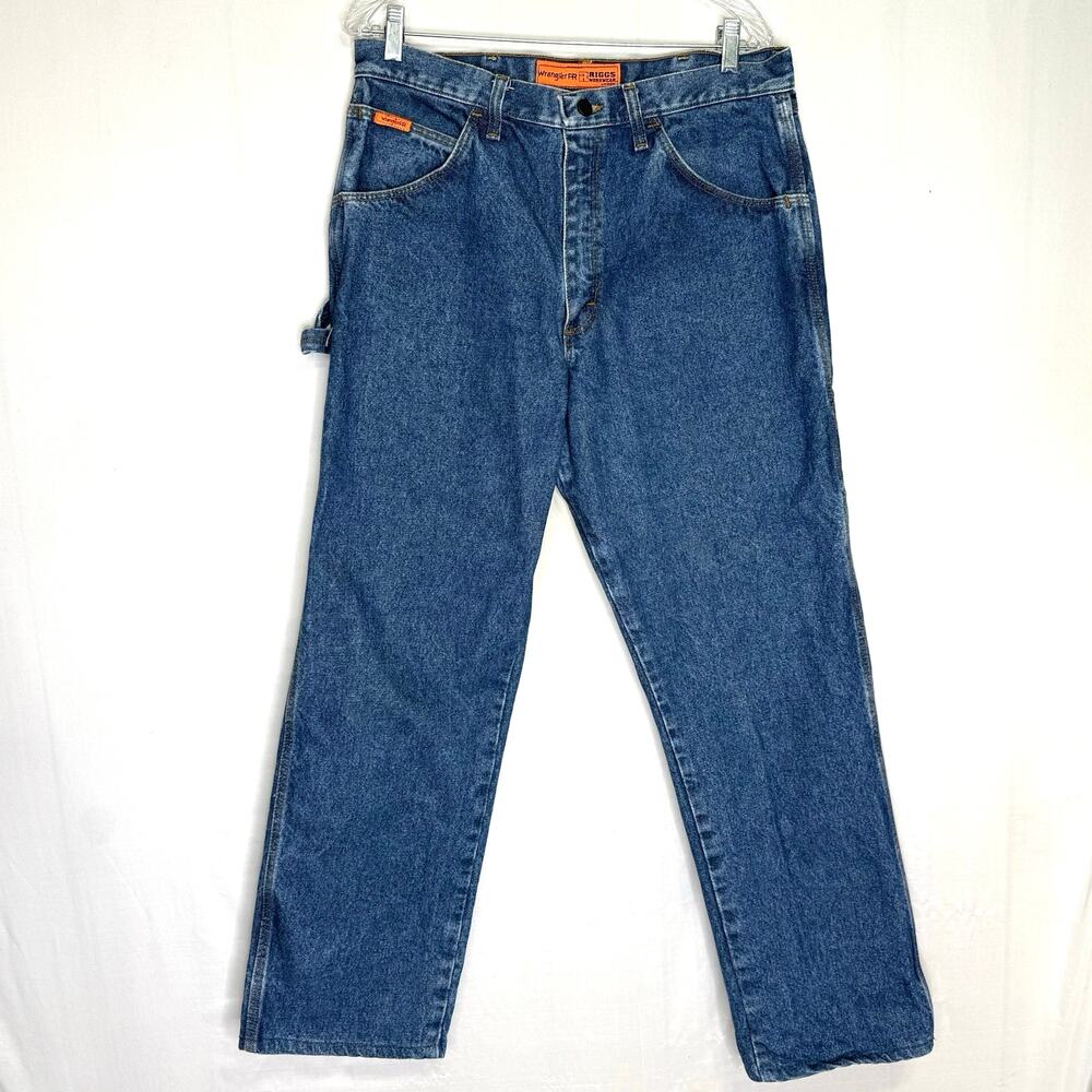 Riggs FR Jeans by Wrangler 34x31 Fire Resistant Carpenter Work Blue Cotton Denim
